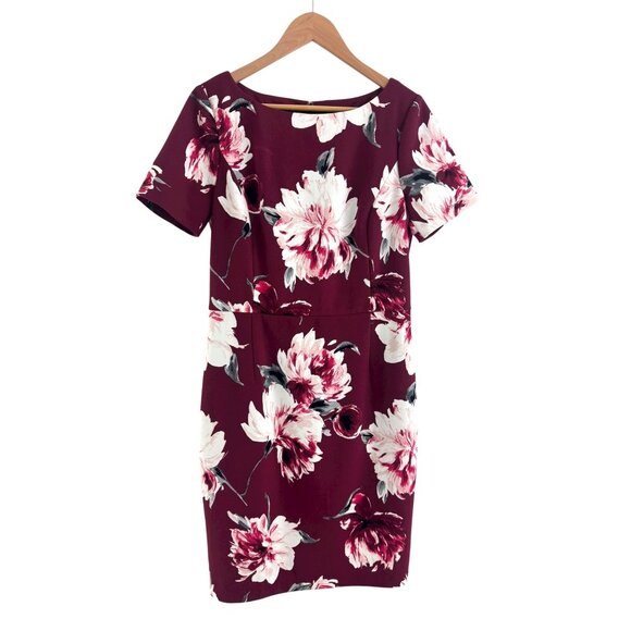 White House Black Market‎ Burgundy Fall Floral Print Sheath Dress Size 12 Office - Picture 6 of 8